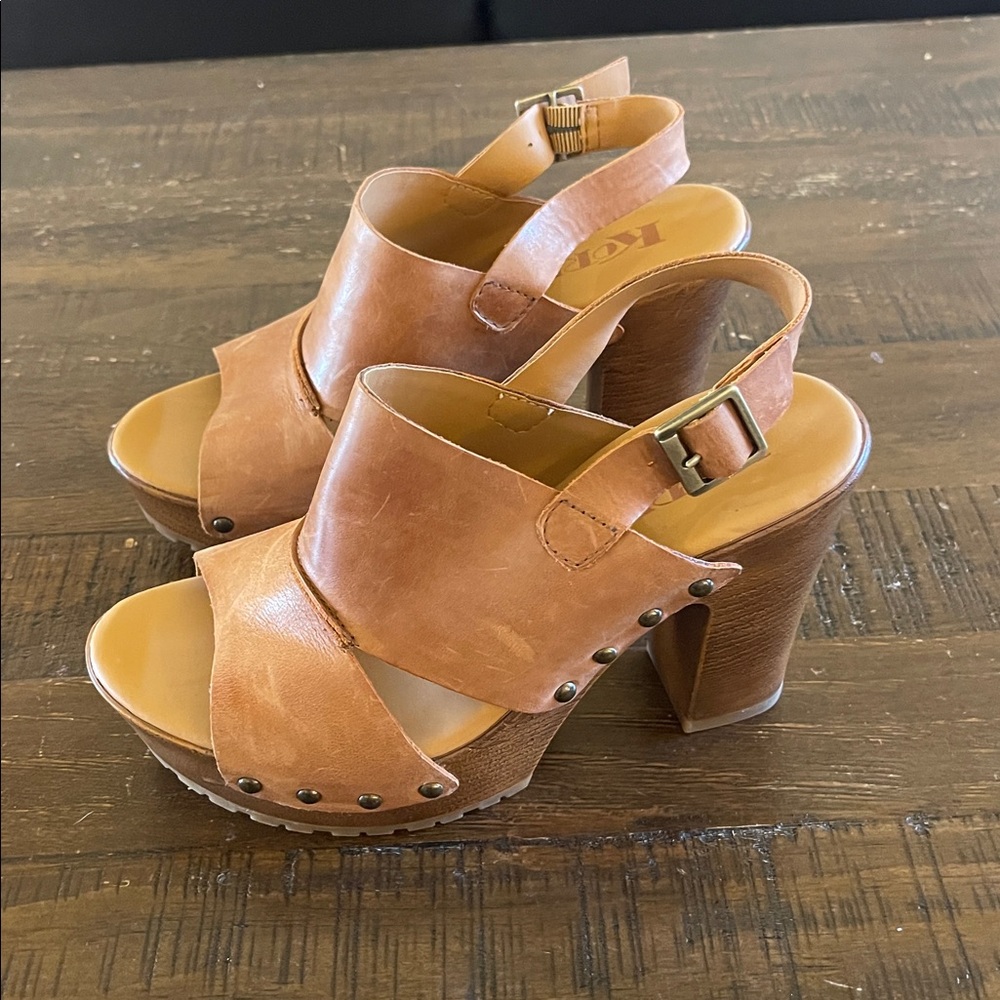 Korks Brown Leather Heels - Picture 2 of 6